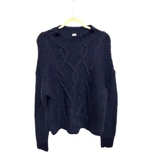 Gap Navy Blue Cable Knit Sweater Women's Large Wool Alpaca Blend Chunky Cozy